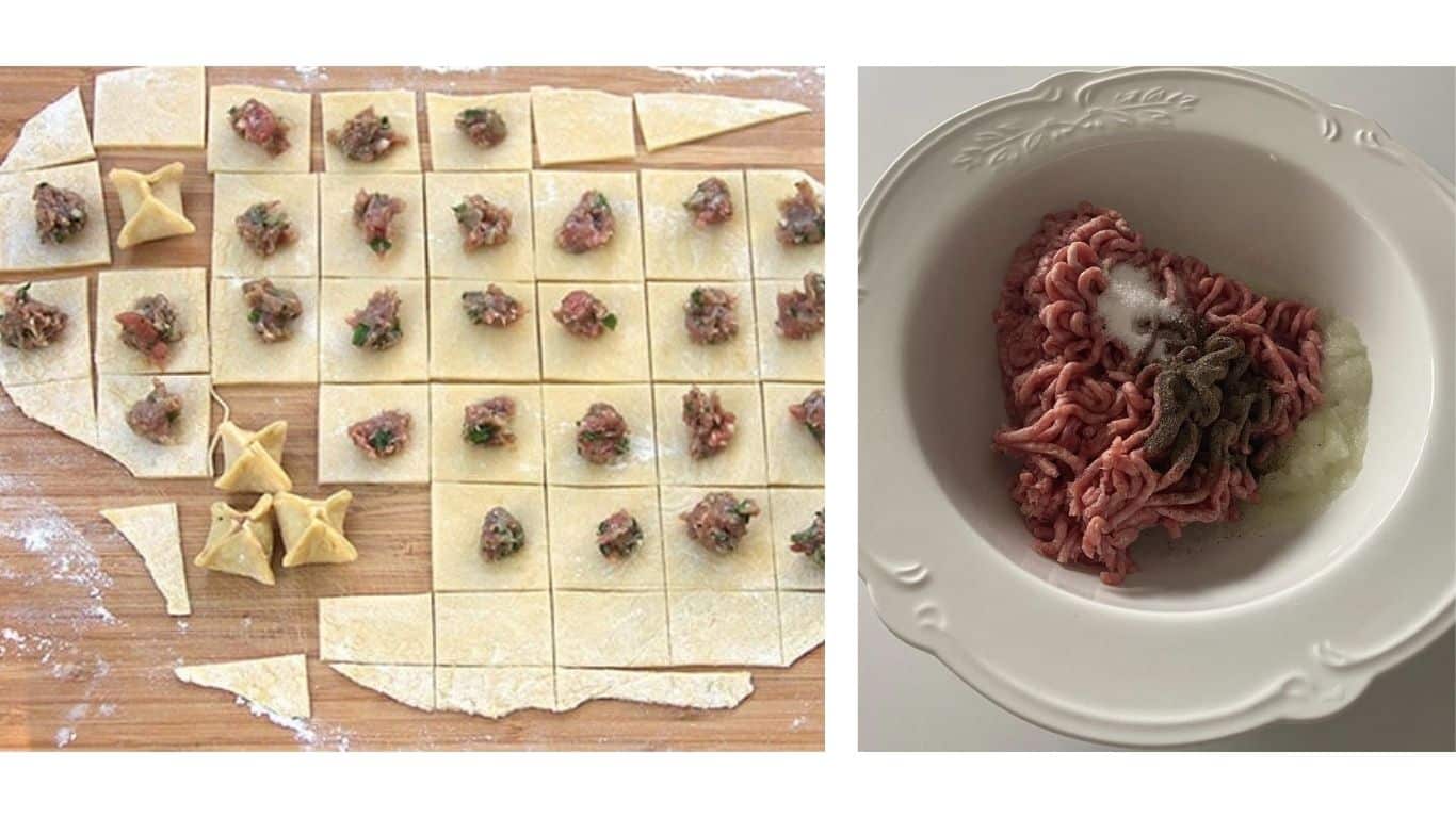 Préparation de la farce traditionnelle pour la recette Manti tur